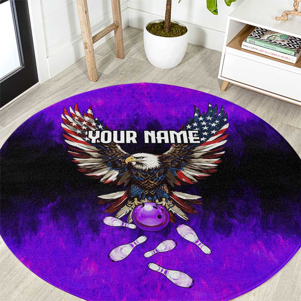 Personalized Patriotic Eagle Bowling Round Carpet with Purple Flames USA Flag Wings Design - Wonder Print Shop