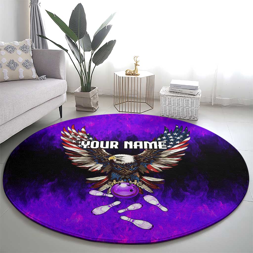 Personalized Patriotic Eagle Bowling Round Carpet with Purple Flames USA Flag Wings Design - Wonder Print Shop