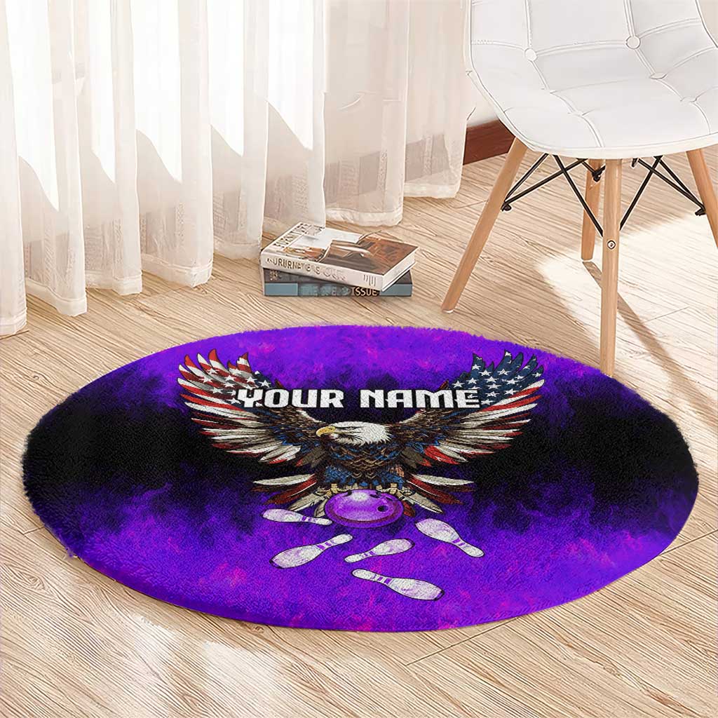 Personalized Patriotic Eagle Bowling Round Carpet with Purple Flames USA Flag Wings Design - Wonder Print Shop
