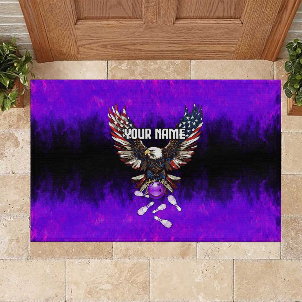 Personalized Patriotic Eagle Bowling Rubber Doormat with Purple Flames USA Flag Wings Design - Wonder Print Shop