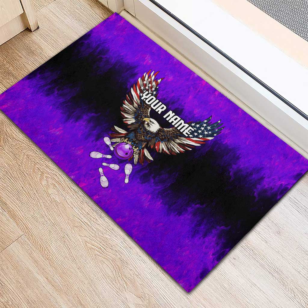 Personalized Patriotic Eagle Bowling Rubber Doormat with Purple Flames USA Flag Wings Design - Wonder Print Shop