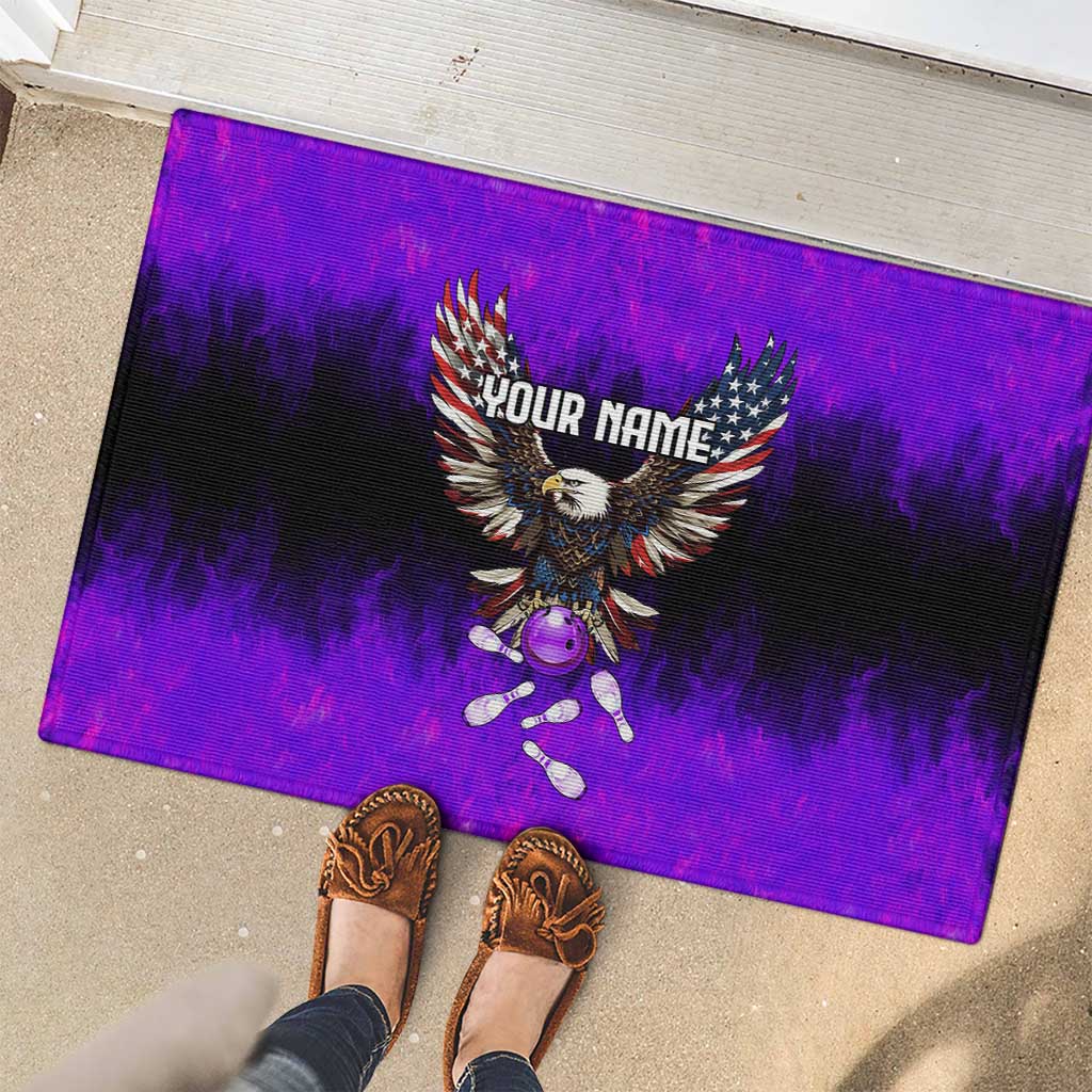 Personalized Patriotic Eagle Bowling Rubber Doormat with Purple Flames USA Flag Wings Design - Wonder Print Shop