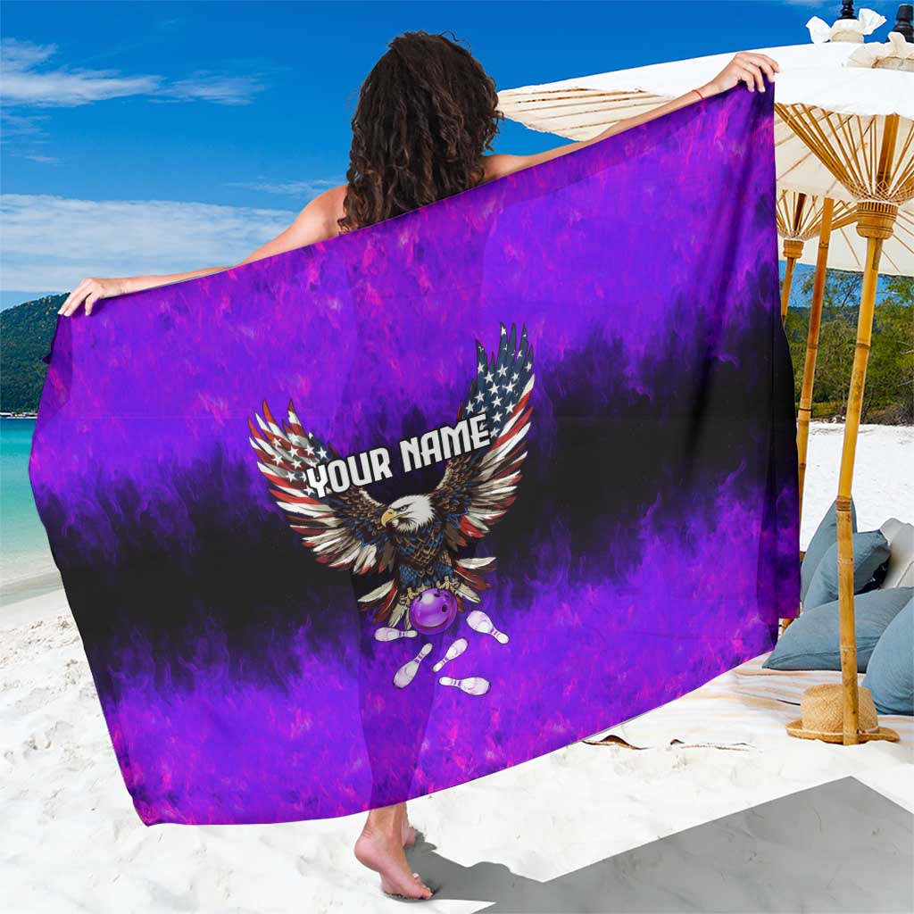 Personalized Patriotic Eagle Bowling Sarong with Purple Flames USA Flag Wings Design - Wonder Print Shop