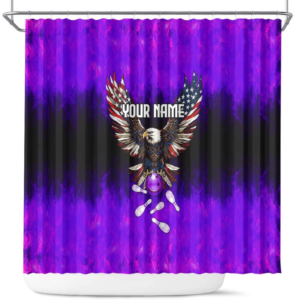 Personalized Patriotic Eagle Bowling Shower Curtain with Purple Flames USA Flag Wings Design - Wonder Print Shop