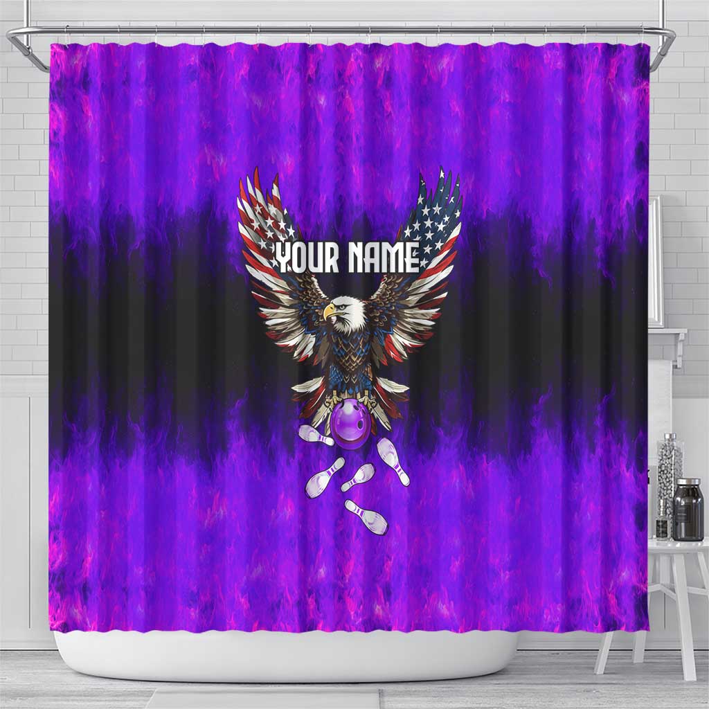 Personalized Patriotic Eagle Bowling Shower Curtain with Purple Flames USA Flag Wings Design - Wonder Print Shop