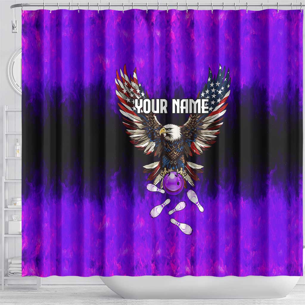 Personalized Patriotic Eagle Bowling Shower Curtain with Purple Flames USA Flag Wings Design - Wonder Print Shop