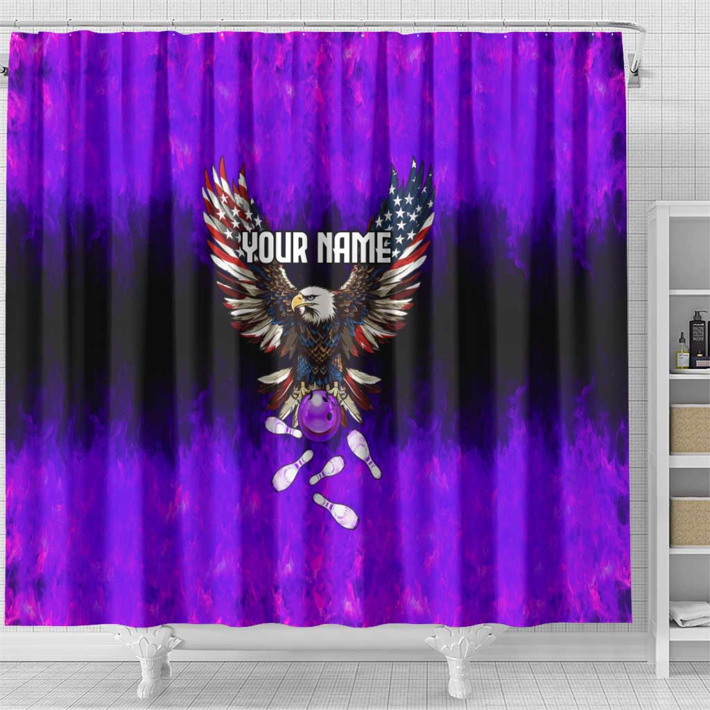Personalized Patriotic Eagle Bowling Shower Curtain with Purple Flames USA Flag Wings Design - Wonder Print Shop