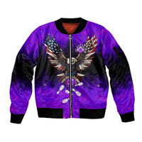 Personalized Patriotic Eagle Bowling Sleeve Zip Bomber Jacket with Purple Flames USA Flag Wings Design - Wonder Print Shop