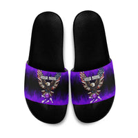Personalized Patriotic Eagle Bowling Slide Sandals with Purple Flames USA Flag Wings Design - Wonder Print Shop