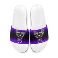 Personalized Patriotic Eagle Bowling Slide Sandals with Purple Flames USA Flag Wings Design - Wonder Print Shop