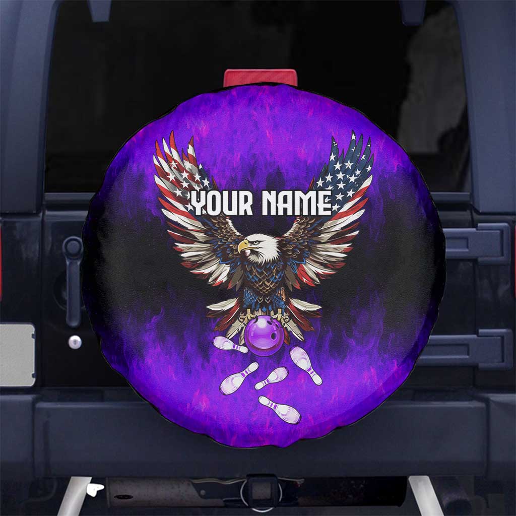 Personalized Patriotic Eagle Bowling Spare Tire Cover with Purple Flames USA Flag Wings Design - Wonder Print Shop