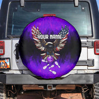 Personalized Patriotic Eagle Bowling Spare Tire Cover with Purple Flames USA Flag Wings Design - Wonder Print Shop