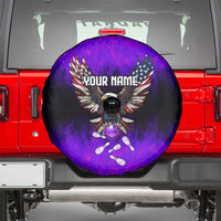 Personalized Patriotic Eagle Bowling Spare Tire Cover with Purple Flames USA Flag Wings Design - Wonder Print Shop