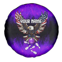 Personalized Patriotic Eagle Bowling Spare Tire Cover with Purple Flames USA Flag Wings Design - Wonder Print Shop