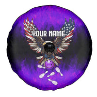 Personalized Patriotic Eagle Bowling Spare Tire Cover with Purple Flames USA Flag Wings Design - Wonder Print Shop
