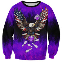 Personalized Patriotic Eagle Bowling Sweatshirt with Purple Flames USA Flag Wings Design - Wonder Print Shop