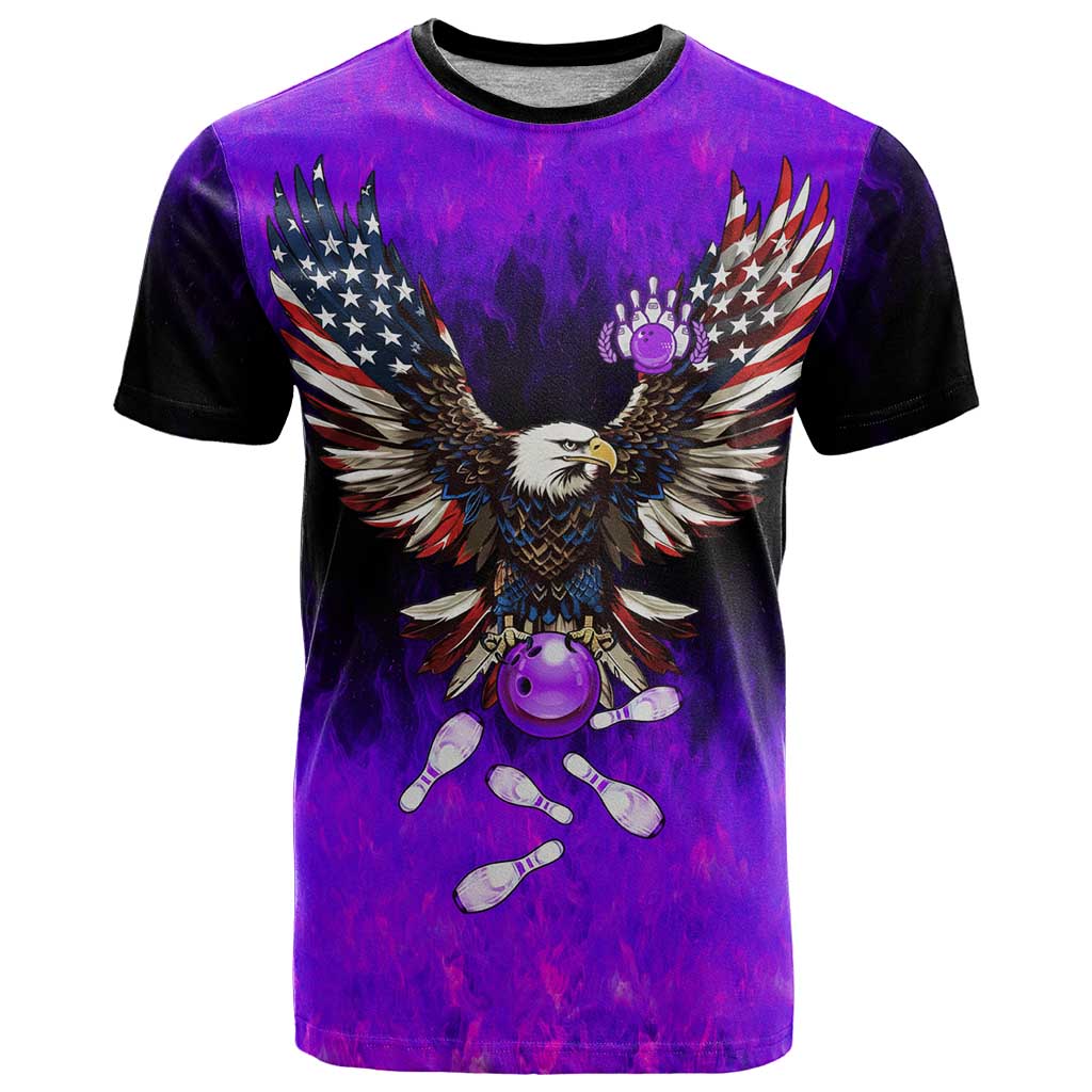 Personalized Patriotic Eagle Bowling T Shirt with Purple Flames USA Flag Wings Design - Wonder Print Shop