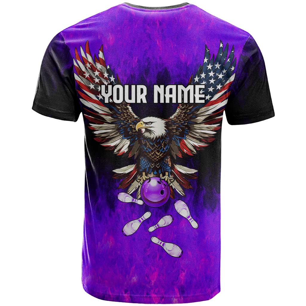 Personalized Patriotic Eagle Bowling T Shirt with Purple Flames USA Flag Wings Design - Wonder Print Shop