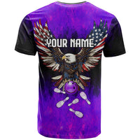 Personalized Patriotic Eagle Bowling T Shirt with Purple Flames USA Flag Wings Design - Wonder Print Shop