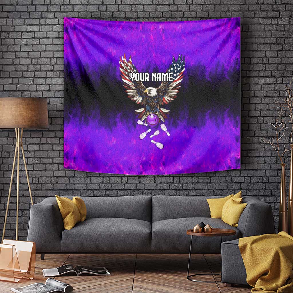 Personalized Patriotic Eagle Bowling Tapestry with Purple Flames USA Flag Wings Design - Wonder Print Shop