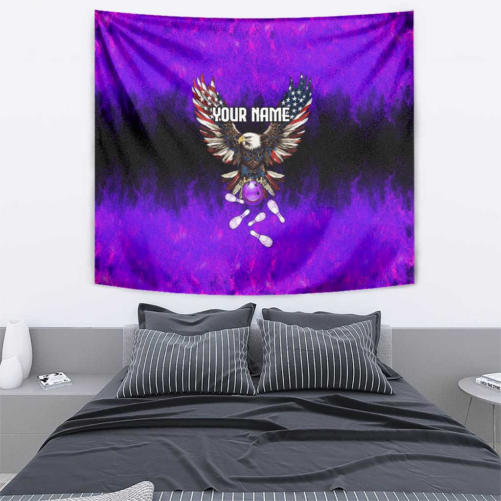 Personalized Patriotic Eagle Bowling Tapestry with Purple Flames USA Flag Wings Design - Wonder Print Shop
