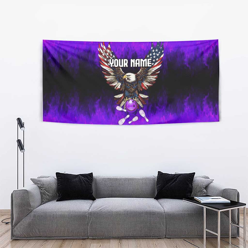 Personalized Patriotic Eagle Bowling Tapestry with Purple Flames USA Flag Wings Design - Wonder Print Shop