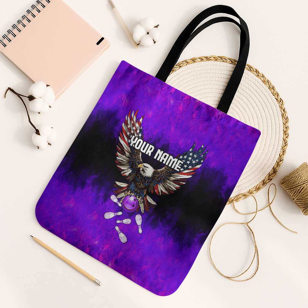 Personalized Patriotic Eagle Bowling Tote Bag with Purple Flames USA Flag Wings Design - Wonder Print Shop