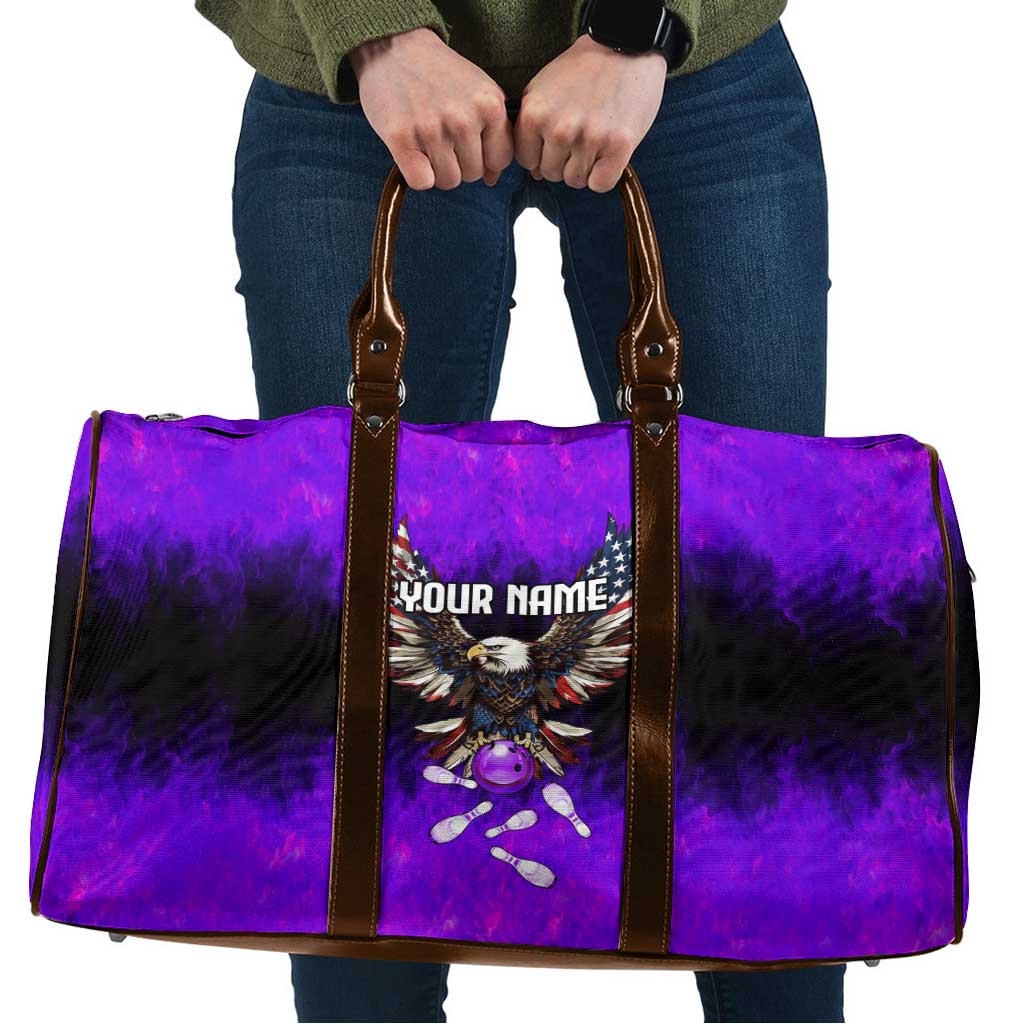Personalized Patriotic Eagle Bowling Travel Bag with Purple Flames USA Flag Wings Design - Wonder Print Shop