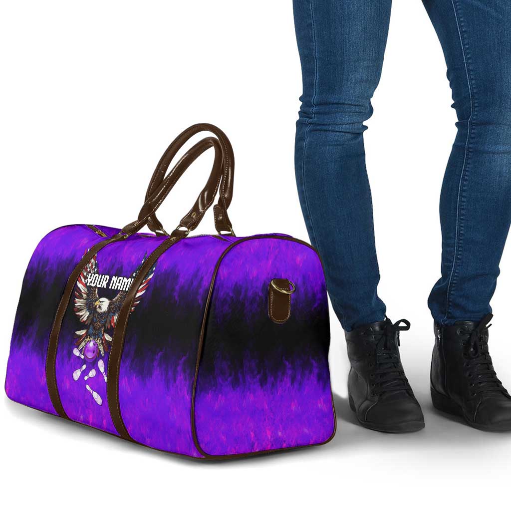 Personalized Patriotic Eagle Bowling Travel Bag with Purple Flames USA Flag Wings Design - Wonder Print Shop