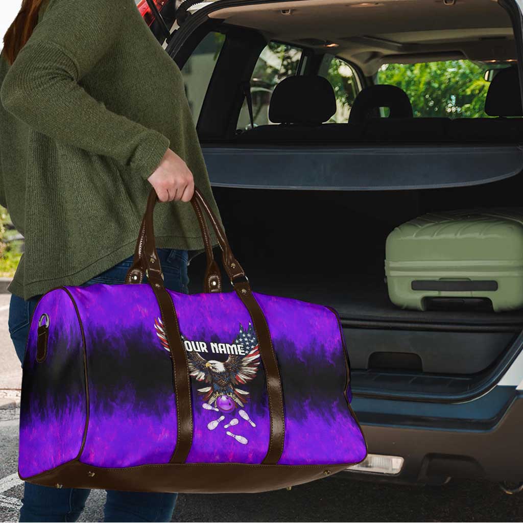 Personalized Patriotic Eagle Bowling Travel Bag with Purple Flames USA Flag Wings Design - Wonder Print Shop