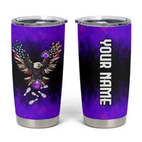 Personalized Patriotic Eagle Bowling Tumbler Cup with Purple Flames USA Flag Wings Design - Wonder Print Shop