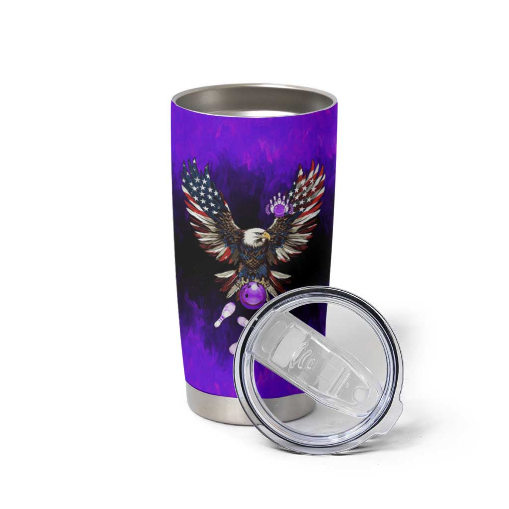 Personalized Patriotic Eagle Bowling Tumbler Cup with Purple Flames USA Flag Wings Design - Wonder Print Shop