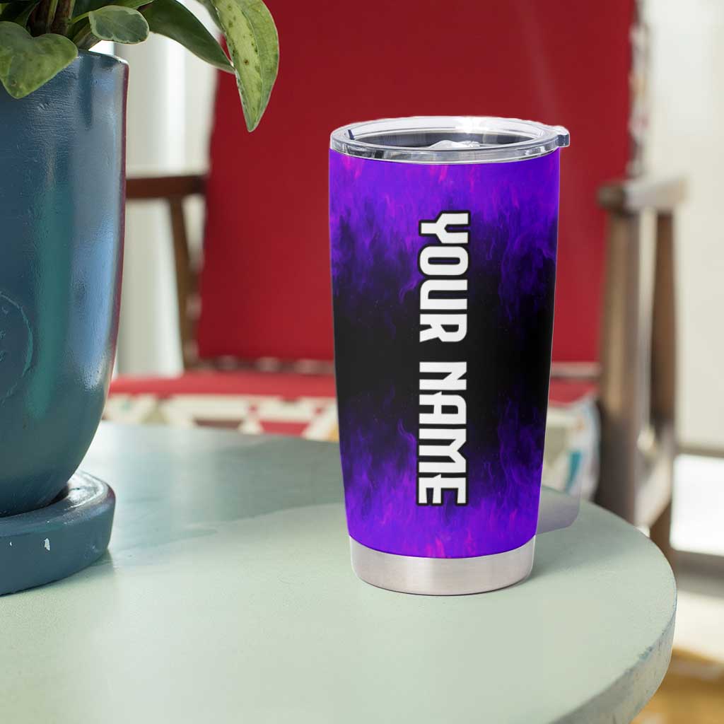 Personalized Patriotic Eagle Bowling Tumbler Cup with Purple Flames USA Flag Wings Design - Wonder Print Shop