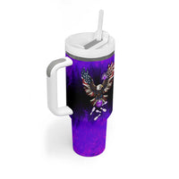 Personalized Patriotic Eagle Bowling Tumbler With Handle with Purple Flames USA Flag Wings Design - Wonder Print Shop