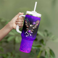 Personalized Patriotic Eagle Bowling Tumbler With Handle with Purple Flames USA Flag Wings Design - Wonder Print Shop