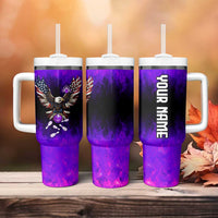 Personalized Patriotic Eagle Bowling Tumbler With Handle with Purple Flames USA Flag Wings Design - Wonder Print Shop