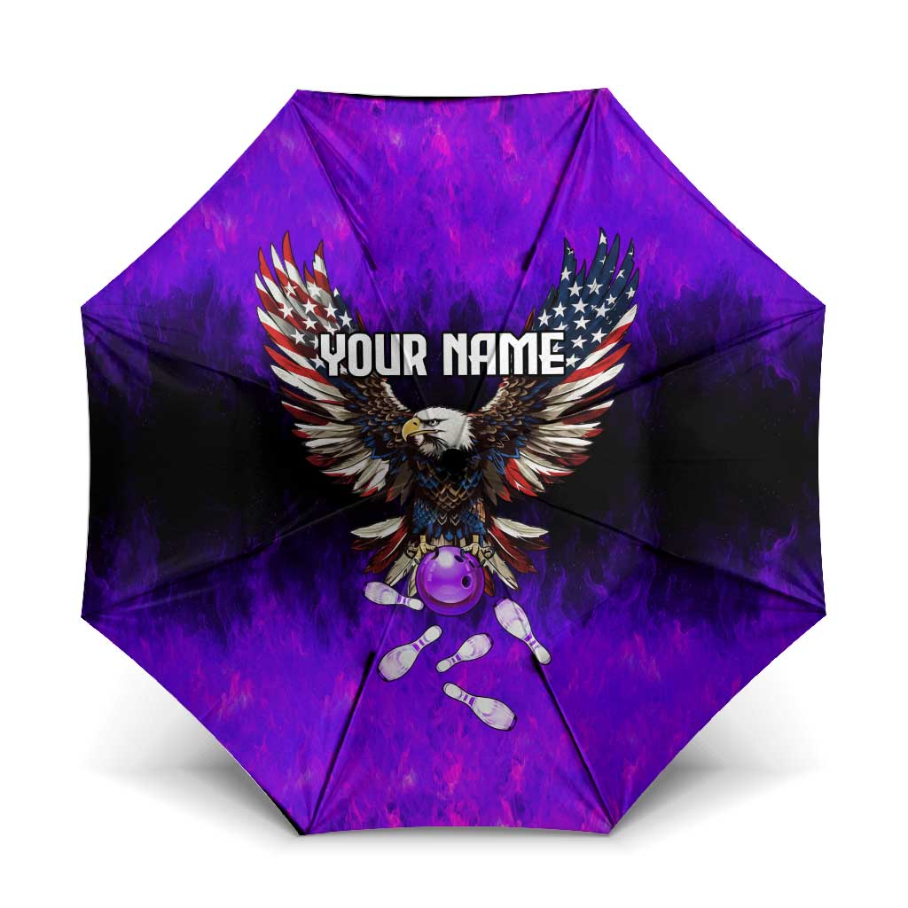 Personalized Patriotic Eagle Bowling Umbrella with Purple Flames USA Flag Wings Design - Wonder Print Shop