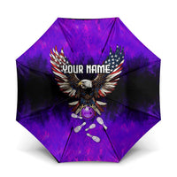 Personalized Patriotic Eagle Bowling Umbrella with Purple Flames USA Flag Wings Design - Wonder Print Shop