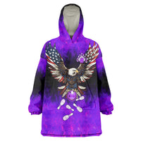 Personalized Patriotic Eagle Bowling Wearable Blanket Hoodie with Purple Flames USA Flag Wings Design - Wonder Print Shop