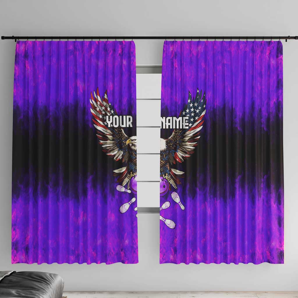 Personalized Patriotic Eagle Bowling Window Curtain with Purple Flames USA Flag Wings Design - Wonder Print Shop