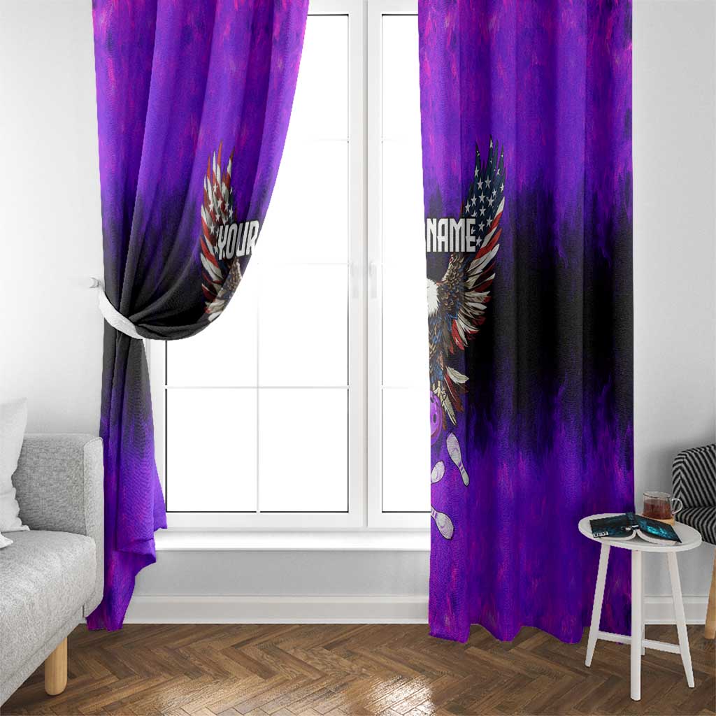 Personalized Patriotic Eagle Bowling Window Curtain with Purple Flames USA Flag Wings Design - Wonder Print Shop
