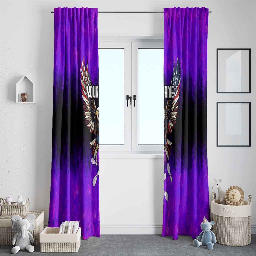 Personalized Patriotic Eagle Bowling Window Curtain with Purple Flames USA Flag Wings Design - Wonder Print Shop