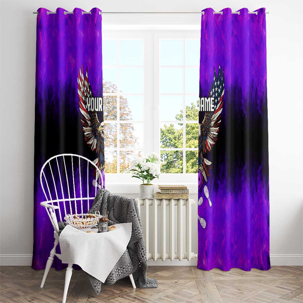 Personalized Patriotic Eagle Bowling Window Curtain with Purple Flames USA Flag Wings Design - Wonder Print Shop