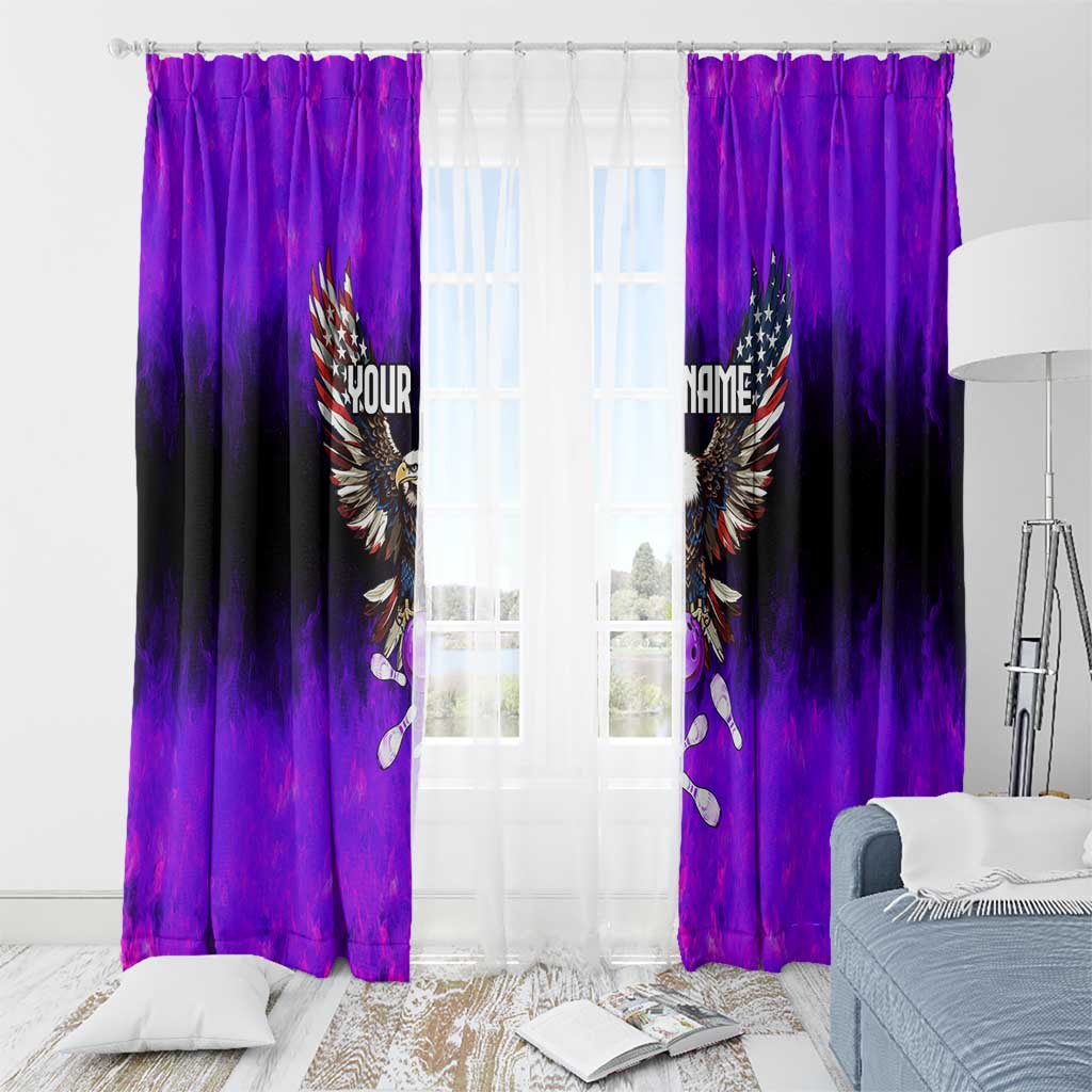 Personalized Patriotic Eagle Bowling Window Curtain with Purple Flames USA Flag Wings Design - Wonder Print Shop