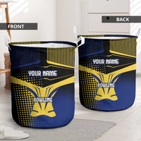 Personalized Blue and Yellow Bowling Laundry Basket with Striking Pins Retro Dot Pattern Design - Wonder Print Shop