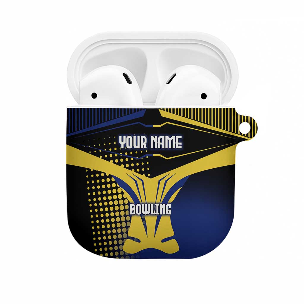 Personalized Blue and Yellow Bowling AirPods Case with Striking Pins Retro Dot Pattern Design - Wonder Print Shop