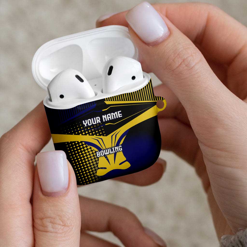 Personalized Blue and Yellow Bowling AirPods Case with Striking Pins Retro Dot Pattern Design - Wonder Print Shop