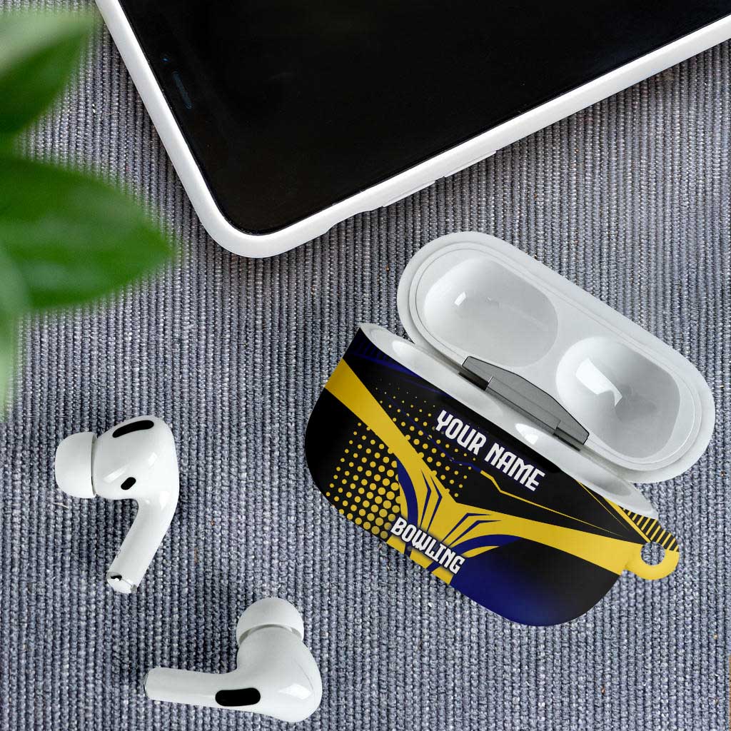 Personalized Blue and Yellow Bowling AirPods Case with Striking Pins Retro Dot Pattern Design - Wonder Print Shop