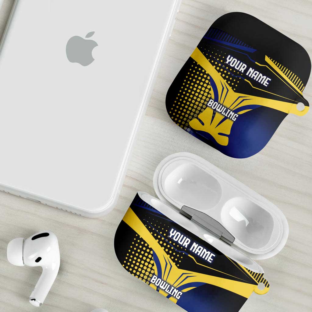 Personalized Blue and Yellow Bowling AirPods Case with Striking Pins Retro Dot Pattern Design - Wonder Print Shop