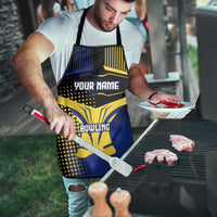 Personalized Blue and Yellow Bowling Apron with Striking Pins Retro Dot Pattern Design - Wonder Print Shop